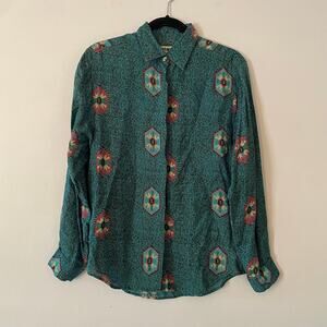 Wrangler Authentic Western Blue Aztec Print Vintage Button Down Shirt Medium